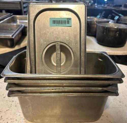 (4) 1/3 SIZE STAINLESS INSERTS W/ LIDS