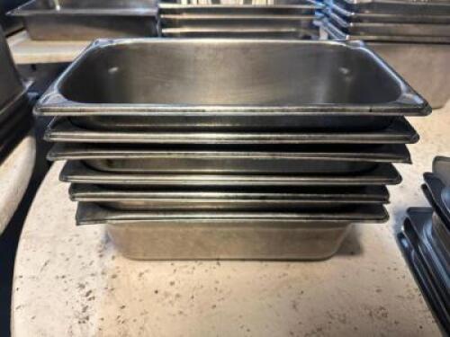 (6) 1/3 SIZE STAINLESS INSERTS W/ LIDS