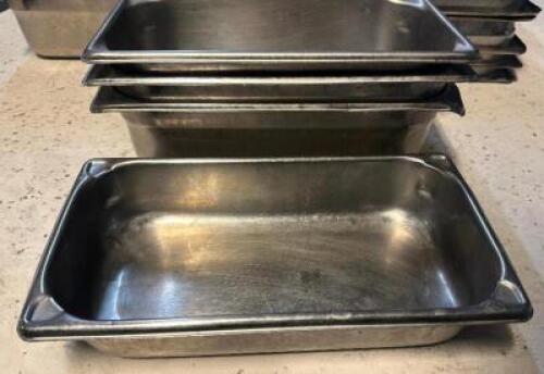 (4) ASSORTED 1/3 SIZE STAINLESS INSERTS.