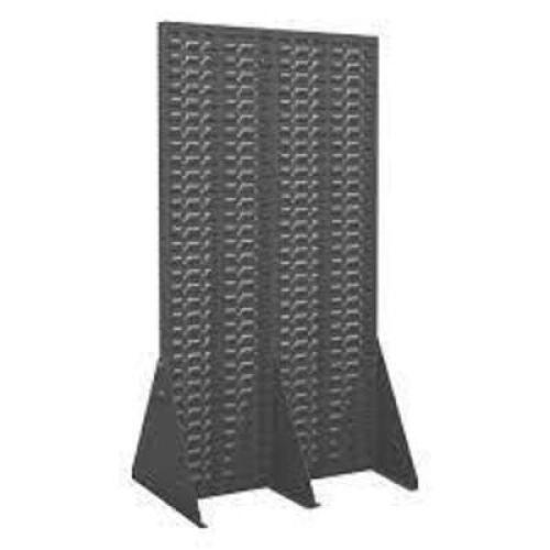 DESCRIPTION: (1) FREE STANDING LOUVERED DOUBLE SIDED PANEL STAND BRAND/MODEL: DURHAM INFORMATION: GRAY, STEEL SIZE: NO BINS INCLUDED, JUST STANDING FI