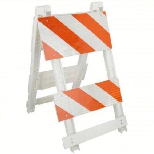 DESCRIPTION: (3) FOLDING TRAFFIC BARRICADE BRAND/MODEL: CORTINA #1EKT3 INFORMATION: WHITE AND ORANGE, REFLECTIVE SIZE: 40 IN OVERALL HT, 24 IN X 40 IN