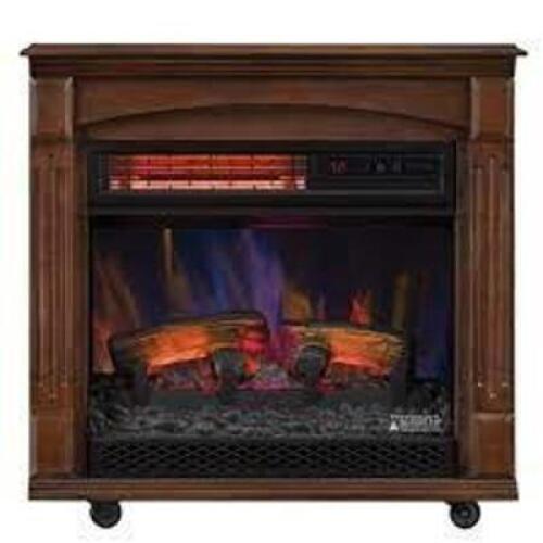 DESCRIPTION: (1) ROLLING MANTEL ELECTRIC FIREPLACE BRAND/MODEL: CHIMNEY FREE #18IRM9984-C325W INFORMATION: WITH INFRARED QUARTZ HEATER RETAIL$: $129.0