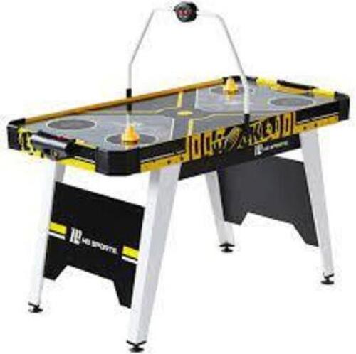 DESCRIPTION: (1) AIR HOCKEY GAME TABLE BRAND/MODEL: MD SPORTS/AH054Y19005 INFORMATION: BLACK & YELLOW/OVERHEAD ELECTRONIC SCORER SIZE: 54" X 27" X 32"