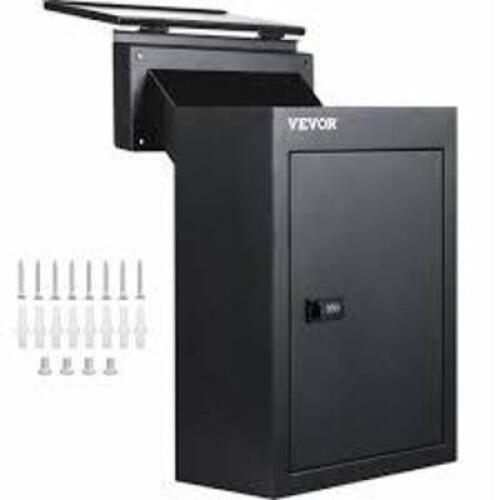 DESCRIPTION: (1) THROUGH THE WALL MAILBOX LETTER DROP BOX BRAND/MODEL: VEVOR INFORMATION: 3 CODE LOCK, BLACK, STEEL RETAIL$: $65.99 EA QTY: 1