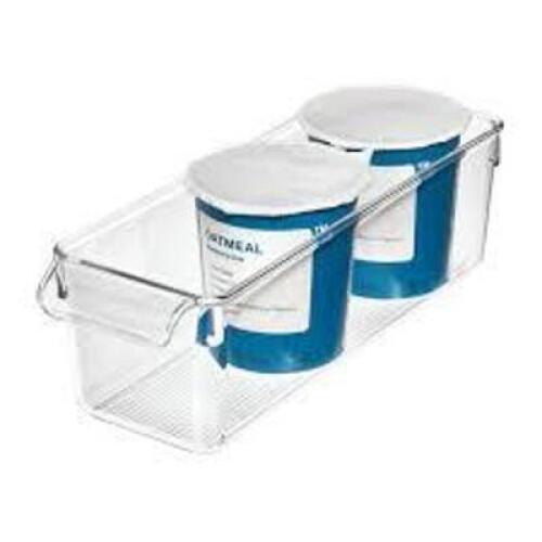DESCRIPTION: (2) KITCHEN BIN ORGANIZERS BRAND/MODEL: IDESIGN INFORMATION: CLEAR SIZE: 4" X 11.5" X 3.5" RETAIL$: $27.00 EA QTY: 2