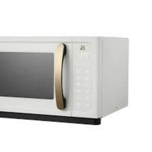 DESCRIPTION: (1) MICROWAVE OVEN BRAND/MODEL: BEAUTIFUL KITCHENWARE INFORMATION: WHITE WITH GOLD SIZE: 1.1 CU FT RETAIL$: $129.99 EA QTY: 1