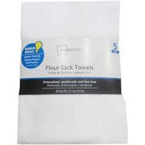 DESCRIPTION: (1) PACK OF (5) HAND / TEA TOWELS BRAND/MODEL: MAINSTAYS #FX95318WHIT INFORMATION: WHITE SIZE: 28" X 29" RETAIL$: $14.50 EA QTY: 1