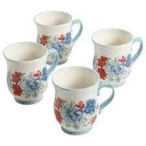 DESCRIPTION: (1) SET OF (4) STONEWARE CUPS BRAND/MODEL: THE PIONEER WOMAN INFORMATION: CLASSIC CHARM SIZE: 17 OZ - (4) PIECES RETAIL$: $18.20 EA QTY:
