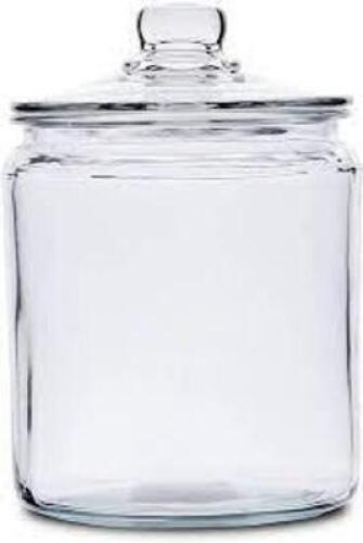 DESCRIPTION: (1) GLASS JAR STORAGE WITH LID BRAND/MODEL: ANCHOR HOCKING INFORMATION: GLASS, CLEAR SIZE: 2 GAL RETAIL$: $24.89 EA QTY: 1