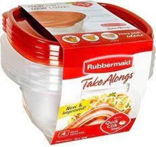 DESCRIPTION: (1) SET OF (4) STORAGE CONTAINERS BRAND/MODEL: RUBBERMAID INFORMATION: TAKE ALONGS SIZE: SQUARES RETAIL$: $5.97 EA QTY: 1