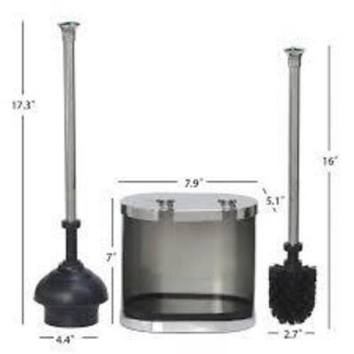 DESCRIPTION: (1) TOILET BOWL CLEANER AND PLUNGER HOLDER IN 1 BRAND/MODEL: BETTER HOMES AND GARDENS INFORMATION: BRUSHED NICKEL RETAIL$: $24.97 EA QTY: