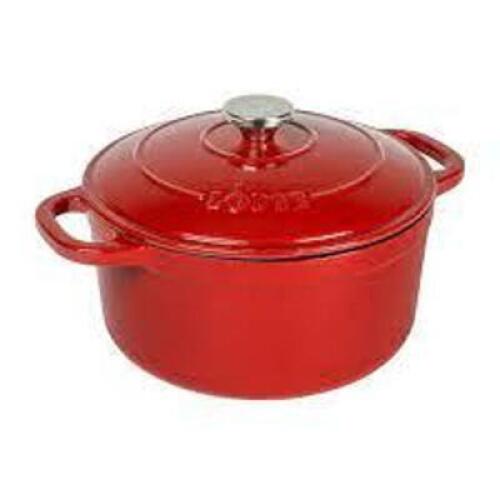 DESCRIPTION: (1) ENAMELED CAST IRON DUTCH OVEN BRAND/MODEL: LODGE INFORMATION: RED SIZE: 5.5 QT RETAIL$: $47.99 EA QTY: 1