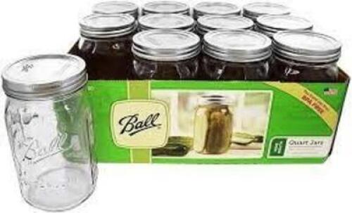 DESCRIPTION: (2) CASES OF (12) GLASS MASON JARS BRAND/MODEL: BALL INFORMATION: CLEAR, WIDE MOUTH SIZE: 32 OZ RETAIL$: $10.58 EA QTY: 2