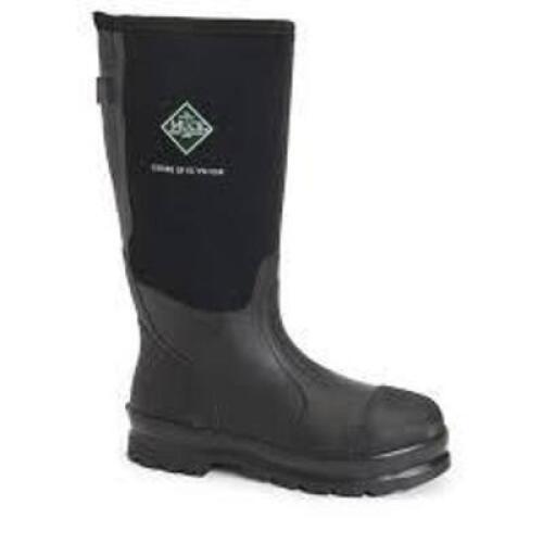 DESCRIPTION: (1) PAIR OF STEEL TOE OUTDOOR WORK BOOT BRAND/MODEL: MUCK BOOTS #MCXF-STL INFORMATION: BLACK SIZE: MENS US 5 RETAIL$: $180.00 EA QTY: 1