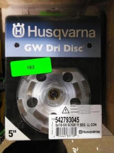 DESCRIPTION: (1) GW DRI DISC BRAND/MODEL: HUSQVARNA INFORMATION: 5X7/8-5/8 SIZE: 5" RETAIL$: $284.99 EA QTY: 1