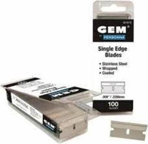 DESCRIPTION: (12) BOXES OF (100) SINGLE EDGE RAZOR BLADES BRAND/MODEL: PERSONNA GEM #62-0178 INFORMATION: ALUMINUM BLACK SIZE: 3 FACET .009" RETAIL$: