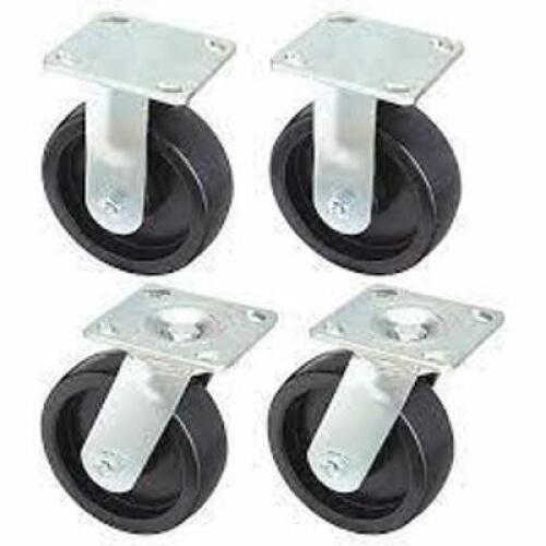DESCRIPTION: (1) STANDARD PLATE CASTER KITBRAND/MODEL: PRODUCT NUMBER #55KC31INFORMATION: (2) SWIVEL CASTERS, (2) RIGID CASTERSSIZE: 4 IN WHEEL DIA., 800 LB, 5 5/8 IN MOUNTING HT, PHENOLICRETAIL$: $81.15 EAQTY: 1