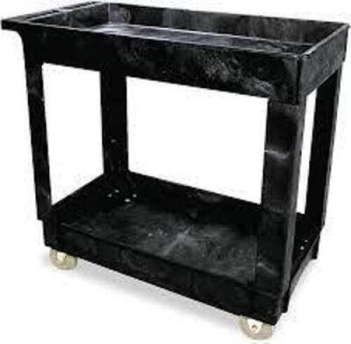 DESCRIPTION: (1) PLASTIC TOP UTILITY CART BRAND/MODEL: RUBBERMAID #9T66-00 INFORMATION: BLACK SIZE: 39X18X5 RETAIL$: $212.95 QTY: 1