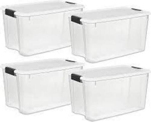 DESCRIPTION: (1) CASE OF (4) CLEAR STORAGE TOTE BRAND/MODEL: STERILITE #1988 SIZE: 70 QT RETAIL$: $62.00 EA QTY: 1