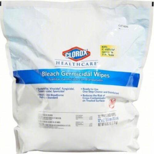 DESCRIPTION: (4) BAGS GERMICIDAL DISINFECTING WIPES BRAND/MODEL: CLOROX/4XKR8 INFORMATION: 110 WIPES PER BAG SIZE: 12" X 12" SHEET SIZE RETAIL$: $150.