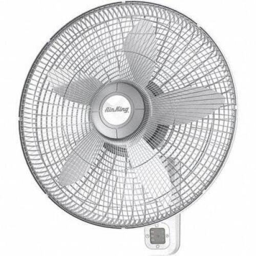 DESCRIPTION: (1) WALL MOUNT OSCILLATING FAN BRAND/MODEL: AIR KING #406D82 INFORMATION: 120V AC 3 SPEED RETAIL$: $100.62 SIZE: 18 IN QTY: 1
