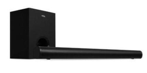 DESCRIPTION: (1) SOUND BAR W/WIRELESS SUBWOOFER BRAND/MODEL: TCL/S21BW INFORMATION: BLACK, 2.1 CHANNEL, BLUETOOTH RETAIL$: $49 SIZE: 3.90 x 31.90 x 2.