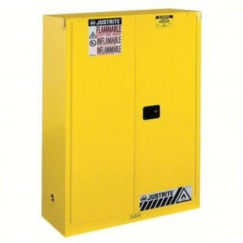 DESCRIPTION: (1) FLAMMABLES SAFETY CABINET BRAND/MODEL: JUSTRITE #13M558 INFORMATION: YELLOW, STEEL SIZE: STD, 60 GAL, 0 DRUM CAPACITY, 43 IN X 18 IN