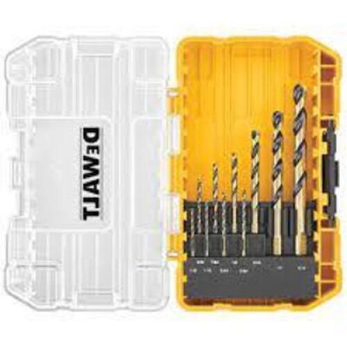 DESCRIPTION: (1) DRILL BIT SET BRAND/MODEL: DEWALT #DWA1180 INFORMATION: BLACK AND GOLD SIZE: 10 PIECES RETAIL$: $14.61 EA QTY: 1