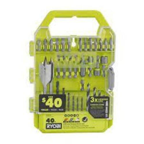 DESCRIPTION: (1) DRILL AND IMPACT DRIVER SET BRAND/MODEL: RYOBI #A98401 SIZE: 40 PIECES RETAIL$: $19.73 EA QTY: 1