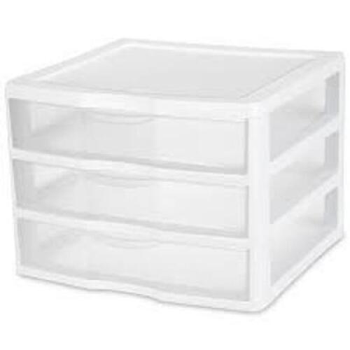 DESCRIPTION: (3) 3 DRAWER UNIT BRAND/MODEL: STERILITE INFORMATION: CLEAR SIZE: 12X12 RETAIL$: $13.48 EA QTY: 3
