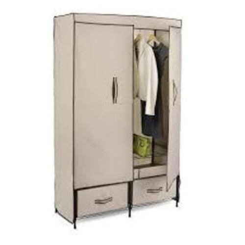 DESCRIPTION: (1) DOUBLE DOOR WARDROBE WITH 2 DRAWERS BRAND/MODEL: HONEY CAN DO #WRD-01274 RETAIL$: $100.00 SIZE: 43 IN QTY: 1