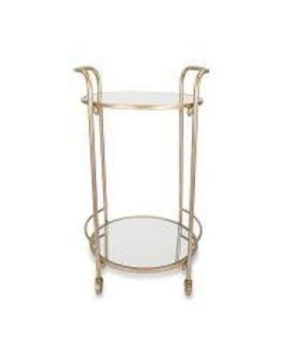 DESCRIPTION: (1) BAR CART BRAND/MODEL: JAMESDAR # INFORMATION: ANTIQUE GOLD RETAIL$: $184.00 SIZE: 17''W X 18.3''D X 31''H QTY: 1