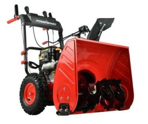 DESCRIPTION: (1) ELECTRIC START GAS SNOW BLOWER INFORMATION: 212CC, 2-STAGE, CLEARS 24"W, 20"D RETAIL$: $419 SIZE: 42.00 x 24.00 x 42.00 Inches QTY: 1