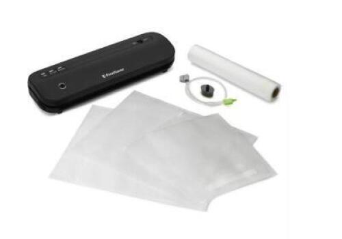 DESCRIPTION: (1) SPACE-SAVING VACUUM SEALER BRAND/MODEL: FOODSAVER/VS1210 RETAIL$: $99.99 SIZE: 9.37 Inches (H) x 17.56 Inches (W) x 4.8 Inches (D) QT