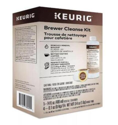 DESCRIPTION: (2) BREWER CLEANSE KIT BRAND/MODEL: KEURIG INFORMATION: INCLUDES (4) RINSE PODS, (1) BOTTLE OF CLEANER RETAIL$: $16.99/EA QTY: 2