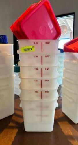 NAME: (6)- 8QT FOOD STORAGE CONTAINERS W/ LIDS DESCRIPTION: (6)- 8QT FOOD STORAGE CONTAINERS W/ LIDS SIZE: 8QT LOCATION: FRONT ENTRANCE QTY: 6