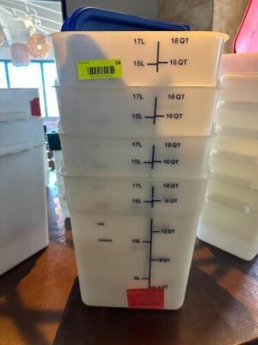 NAME: (4)- 18QT FOOD STORAGE CONTAINERS W/ LIDS DESCRIPTION: (4)- 18QT FOOD STORAGE CONTAINERS W/ LIDS SIZE: 18QT LOCATION: FRONT ENTRANCE QTY: 4