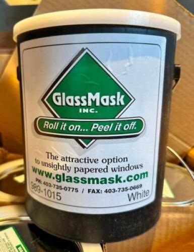 NAME: (3)- FULL CANS OF GLASS MASK PAINT DESCRIPTION: (3)- FULL CANS OF GLASS MASK PAINT BRAND / MODEL: GLASS MASK ADDITIONAL INFORMATION: WHITE COLOR