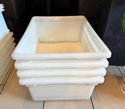 NAME: (4)- STORAGE TUBS DESCRIPTION: (4)- STORAGE TUBS ADDITIONAL INFORMATION: WITH 3 LIDS LOCATION: MAIN DINING QTY: 4