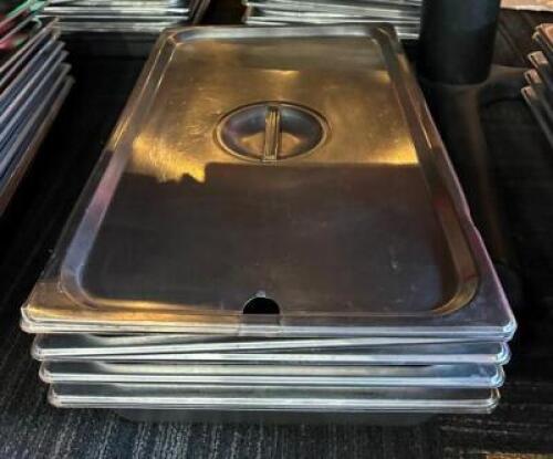 DESCRIPTION: (4) FULL SIZE STAINLESS INSERTS WITH LIDS LOCATION: DINING AREA QTY: 4