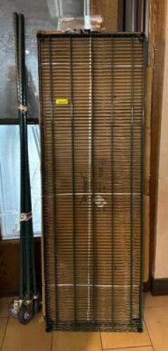 DESCRIPTION: 4-TIER WIRE SHELVING UNIT WITH CASTERS SIZE: 72"X24"X76" LOCATION: DINING AREA QTY: 1