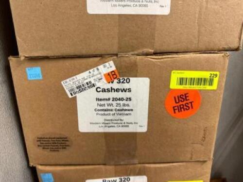 DESCRIPTION: 25 LB. BOX OF RAW CASHEWS LOCATION: FREEZER QTY: 1