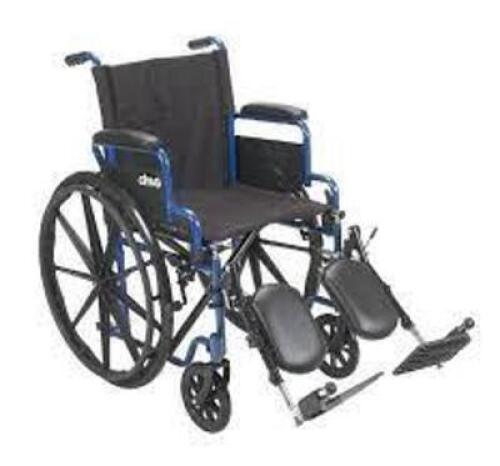 DESCRIPTION: (1) WHEELCHAIR WITH FLIP BACK DESK ARMS BRAND/MODEL: BLUE STREAK #BLS18FBD-ELR INFORMATION: BLACK WITH BLUE RETAIL$: $238.99 EA QTY: 1