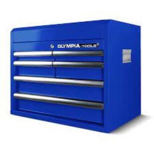 DESCRIPTION: (1) CHEST TOP TOOL STORAGE BOXBRAND/MODEL: OLYMPIA #91-057INFORMATION: BLUESIZE: 15.9"D x 26"W x 21.65"HRETAIL$: $259.99 EAQTY: 1