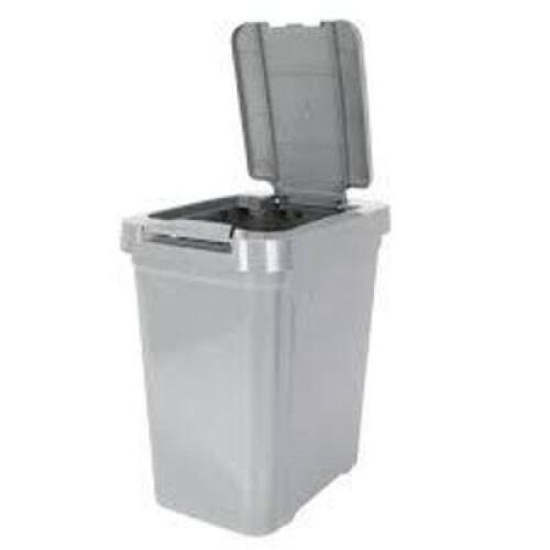 DESCRIPTION: (1) TOUCH TOP TRASH CAN BRAND/MODEL: MAINSTAYS INFORMATION: GRAY SIZE: 7.6 GALLONS RETAIL$: $35.98 EA QTY: 1