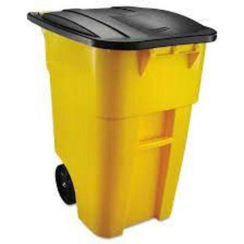 DESCRIPTION: (1) TRASHCAN ON WHEELSBRAND/MODEL: RUBBERMAIDINFORMATION: YELLOWSIZE: 50 GALLONRETAIL$: $234.68 EAQTY: 1