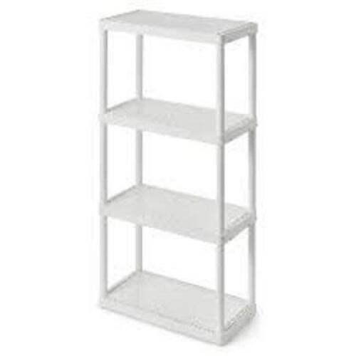 DESCRIPTION: (2) PLASTIC SHELVES INFORMATION: WHITE SIZE: 4 SHELFS RETAIL$: $40.00 EA QTY: 2