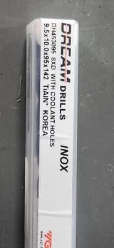 DESCRIPTION: (1) SOLID CARBIDE COOLANT THRU DRILL BIT BRAND/MODEL: YG1 DH453095 SIZE: 9.5mm RETAIL$: $179.53 QTY: 1