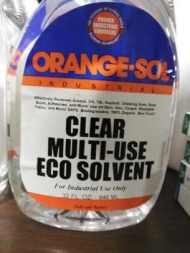 DESCRIPTION: (6) CLEAR MULTI-USE ECO SOLVENT BRAND/MODEL: ORANGE-SOL SIZE: 32 FL OZ RETAIL$: $18.41 EA QTY: 6
