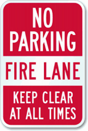 DESCRIPTION: (1) NO PARKING FIRE LANE SIGN SIZE: ALUMINUM RETAIL$: $23.41 EA QTY: 1